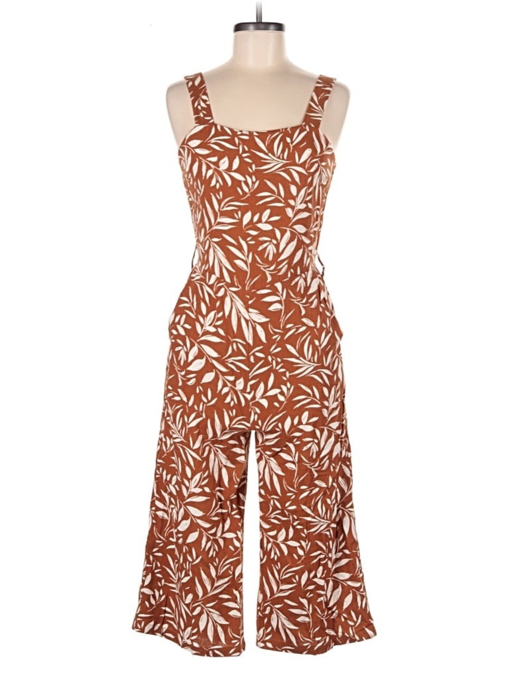 Monteau Los Angeles brown Leaf-Print Wide-Leg Jumpsuit